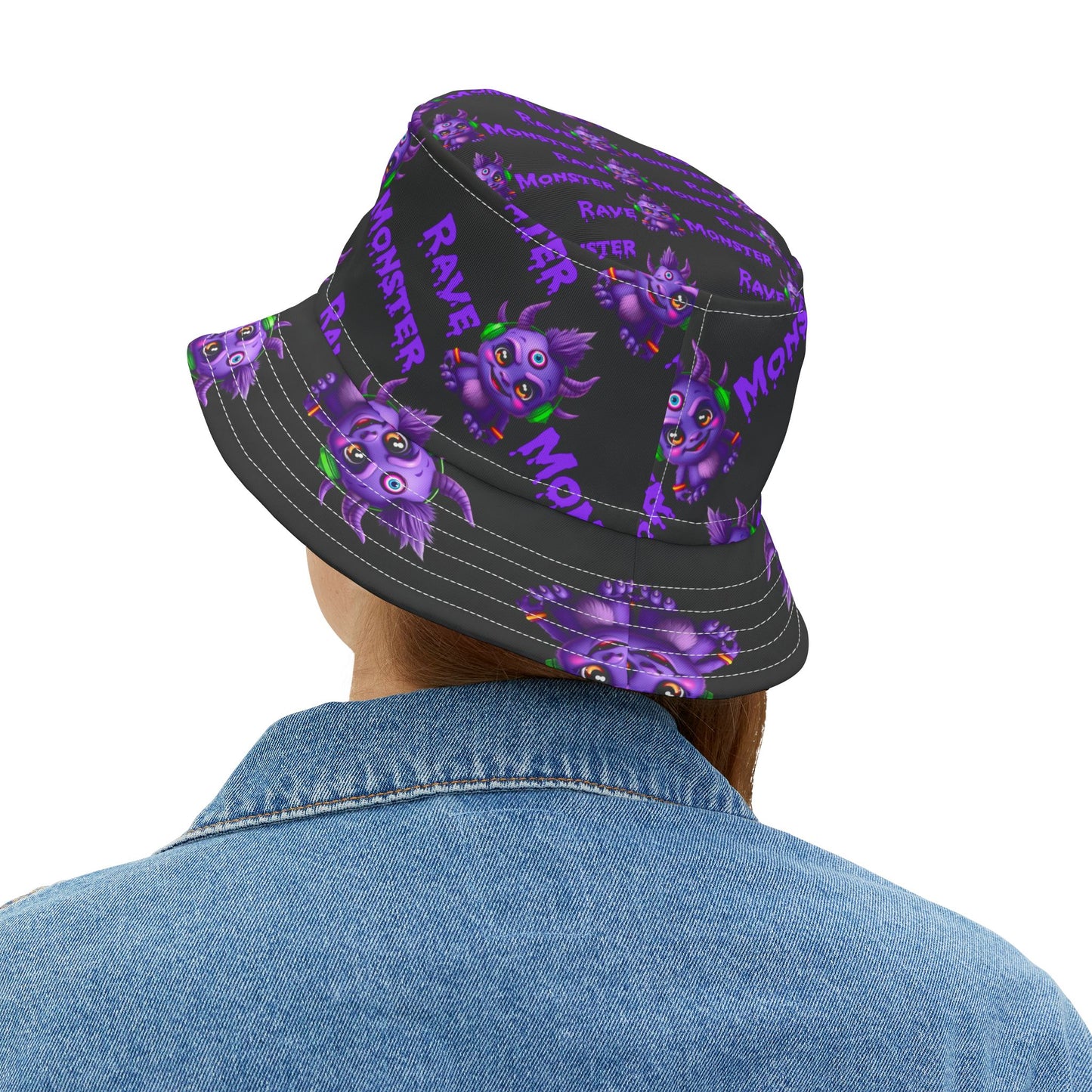 ALL OVER RAVE MONSTER Bucket Hat with P.L.U.R. under the rim!