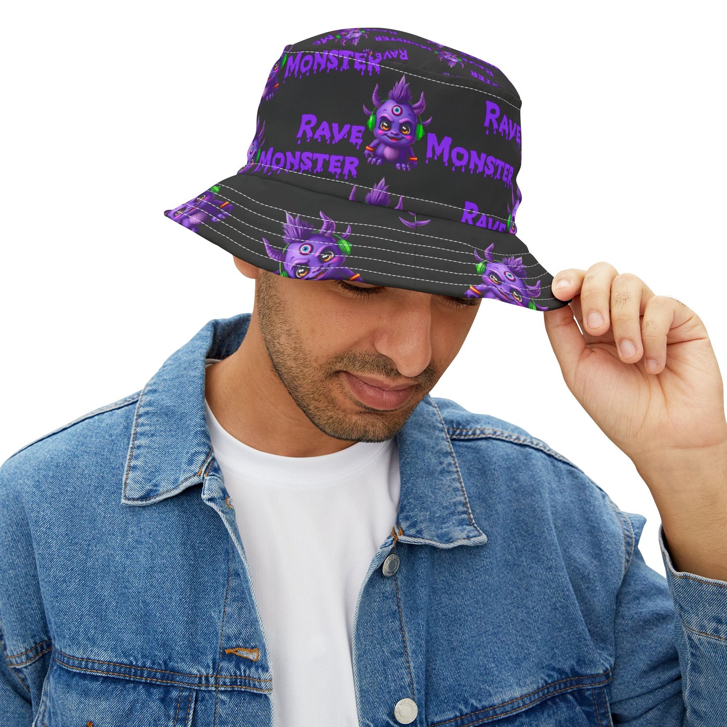 ALL OVER RAVE MONSTER Bucket Hat with P.L.U.R. under the rim!